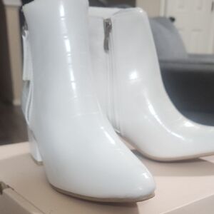 White Patent Ankle Booties with Side Zip